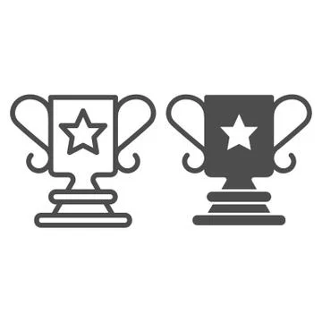 Cup with star shape line and solid icon. Team victory award or competition prize 스톡 일러스트