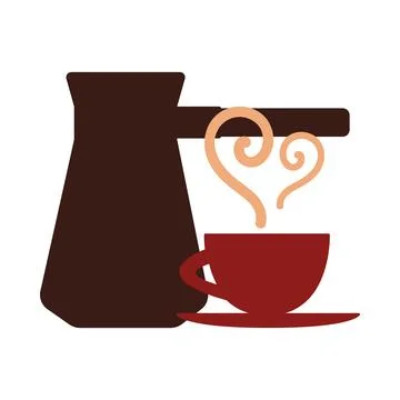 Cup of steaming coffee and a long-handled pot Ibrik 스톡 일러스트