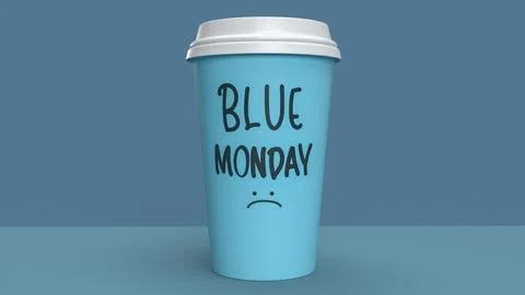 The cup on table for Blue Monday concept 3d rendering Stock Illustration