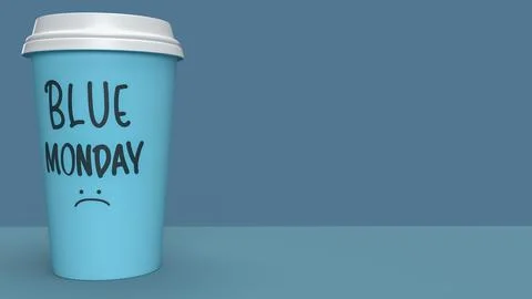 The cup on table for Blue Monday concept 3d rendering Stock Illustration