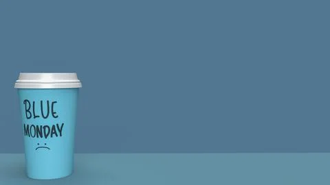 The cup on table for Blue Monday concept 3d rendering Stock Illustration