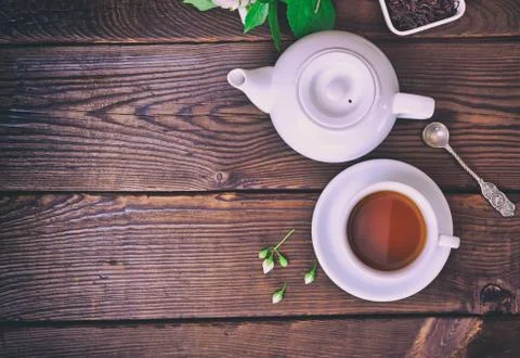 Cup of tea and a brewer Stock Photos