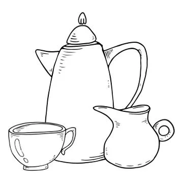 Cup of tea and ceramic milk jug icon. Vector illustration cup of tea with mil Stock Illustration