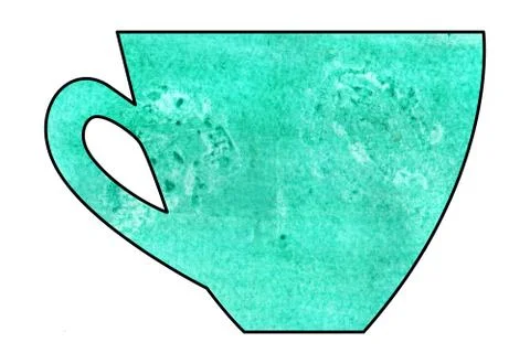Cup of tea and coffee. Handmade. Watercolor, Mixed media. Cut paper. Stock Illustration