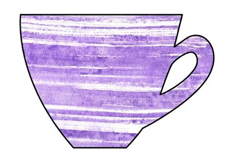 Cup of tea and coffee. Handmade. Watercolor, Mixed media. Cut paper. Stock Illustration