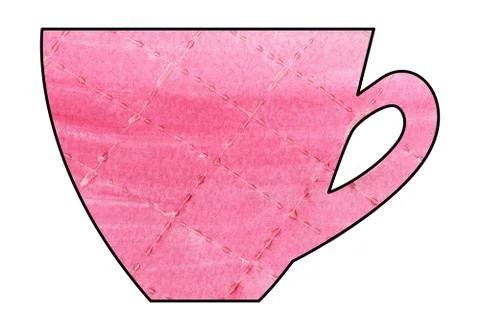 Cup of tea and coffee. Handmade. Watercolor, Mixed media. Cut paper. Stock Illustration