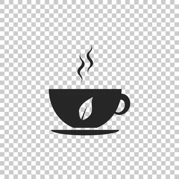 Cup of tea and leaf icon isolated on transparent background. Flat design. Vector Stock Illustration