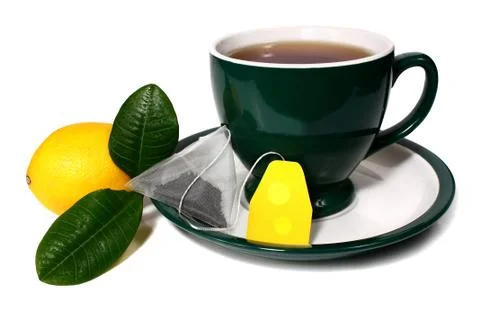 Cup of tea and lemon Stock Photos