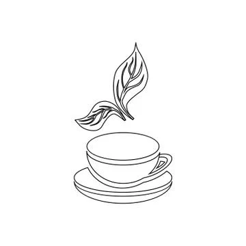 Cup of tea and mint leaf icon, outline style Stock Illustration
