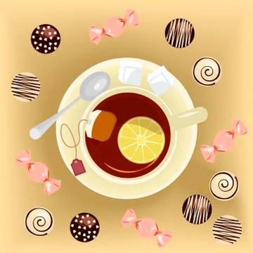 Cup of tea and sweets Stock Illustration