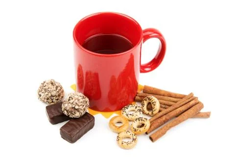 Cup of tea and sweets 스톡 사진