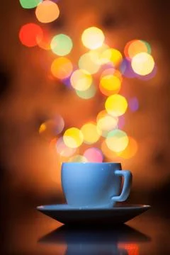 Cup of tea in the background bokeh in the form of steam Stock Photos