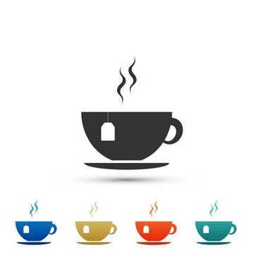 Cup with tea bag icon isolated on white background. Set elements in colored Stock Illustration