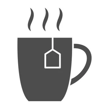 Cup with tea bag solid icon, Bartenders Day concept, cup of tea sign on white Stock Illustration