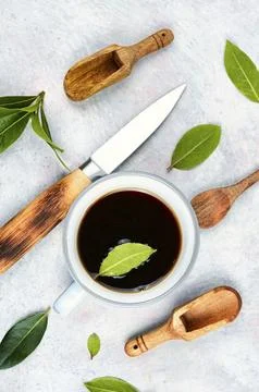 Cup of tea of bay leaf Stock Photos