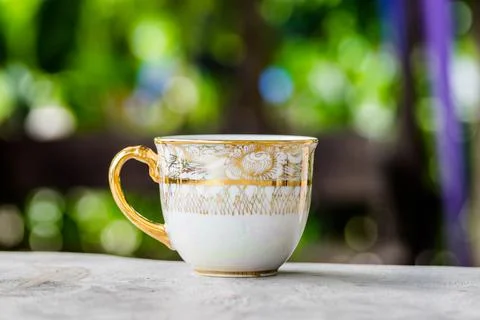 Cup tea beautiful on table Stock Photos