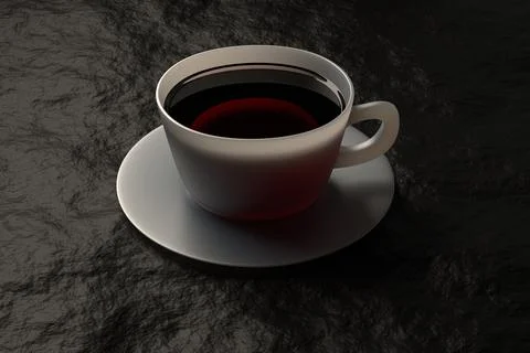 Cup with tea on a black background. 3D render. Stock Illustration