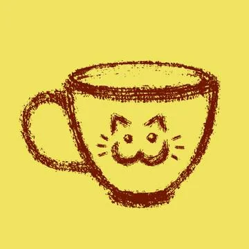 Cup of tea with cat sticker.  Stock Illustration
