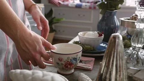 Cup of tea on christmas table background. waiting for the holiday Stock-Footage 122684961