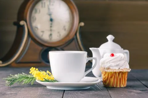 Cup of tea on dark table Stock Photos