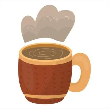 A cup of tea decorated with knitting. vector illustration on a white backgrou Stock Illustration