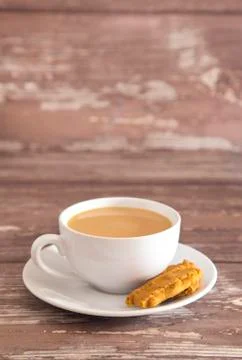 Cup of Tea on a Distressed Wood Table Stock Photos