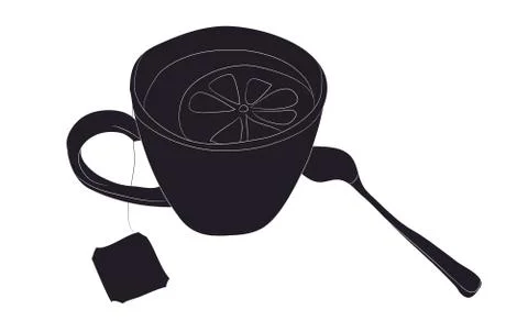 Cup with tea drawing silhouette, vector Illustrazione stock