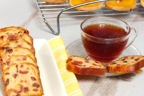Cup of tea with dried fruit cake Stock Photos