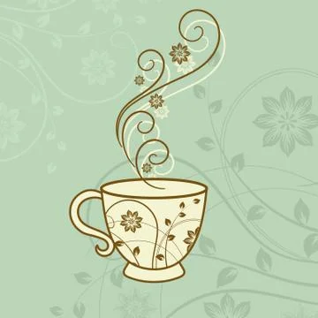 A cup of tea with floral design elements. Stock Illustration