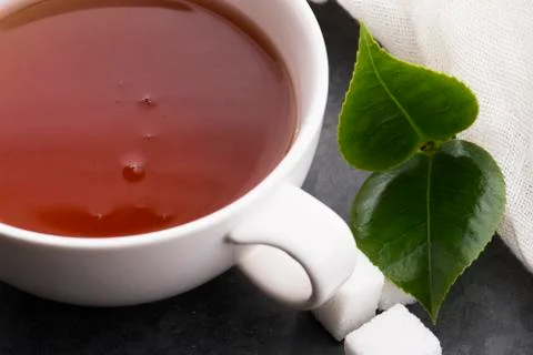 Cup of tea with fresh leaves Stock Photos