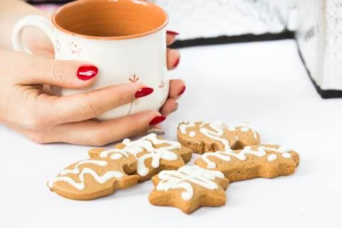 Cup of tea with gingerbread Stock Photos