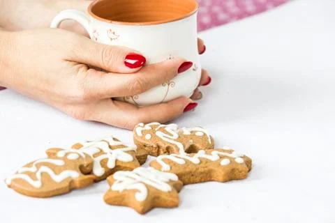 Cup of tea with gingerbread Stock Photos
