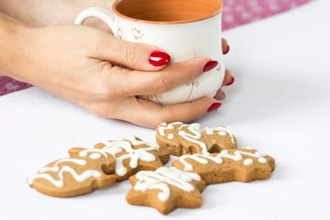 Cup of tea with gingerbread Stock Photos