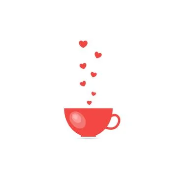 Cup of tea with hearts on a white background. . Stock Illustration