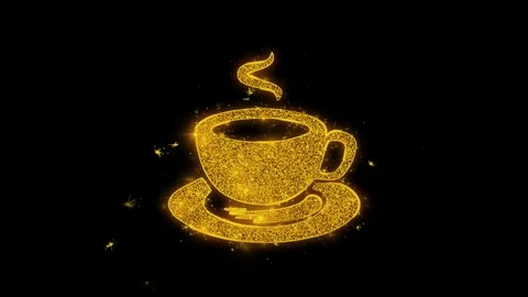 Cup Of Tea Icon Sparks Particles on Black Background. Stock Footage 114686143