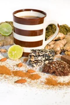 Cup of tea with ingredients for tea Stock Photos