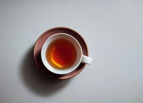 Cup of tea isolated on light background with top view Stock-Fotos