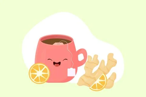 A cup of tea with lemon and ginger. Vector illustration Stock Illustration