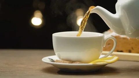 Cup of tea with lemon and sugar Stock Footage 143586756