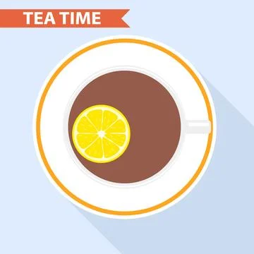 Cup of tea with lemon, a cup of tea on. Stock Illustration