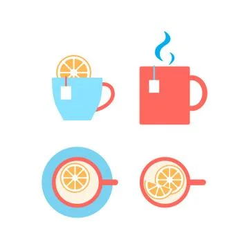 Cup of tea with lemon flat icon isolated on white. Stock Illustration