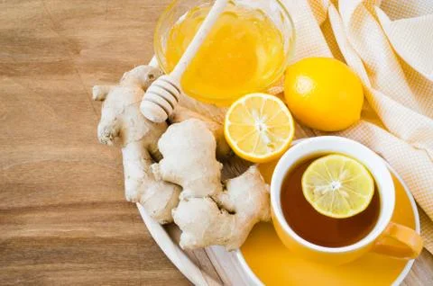 Cup of Tea With Lemon Ginger and Honey. Stock Photos