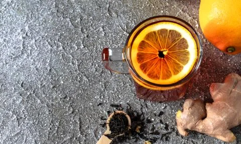 Cup of Tea with lemon, ginger Stock Photos