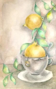 Cup of tea with lemon Stock Illustration