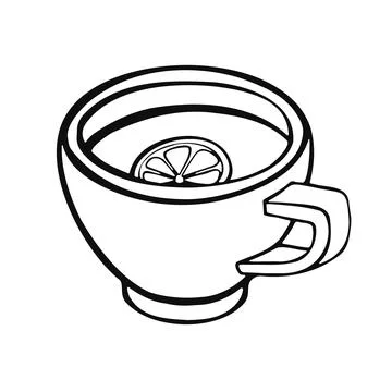 Cup of tea with lemon lin isolated on white background. manual. vector Stock Illustration