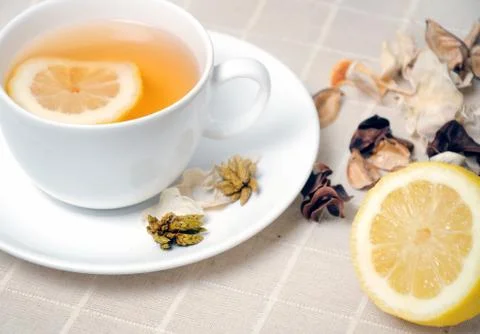 Cup of tea with  lemon 스톡 사진