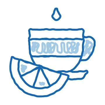 Cup of tea with lemon slice doodle icon hand drawn illustration 스톡 일러스트