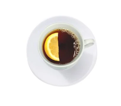 Cup of tea with lemon slice isolated on white Stock Photos