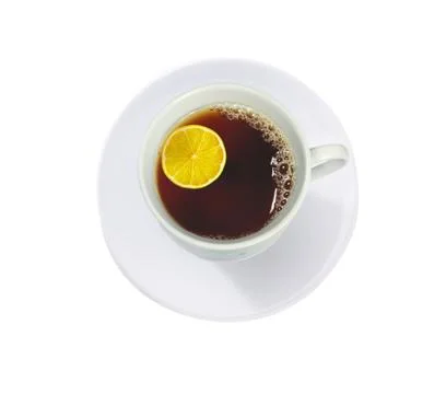Cup of tea with lemon slice isolated on white Stock Photos