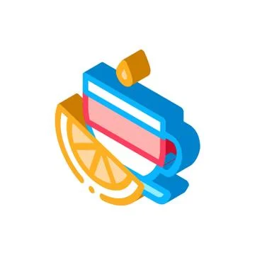 Cup of tea with lemon slice isometric icon vector illustration 库存插图